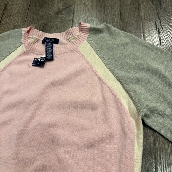 New Chaps Sweater Color Block Pink Gray Cotton Sz Large Preppy Feminine Classic - Picture 2 of 10